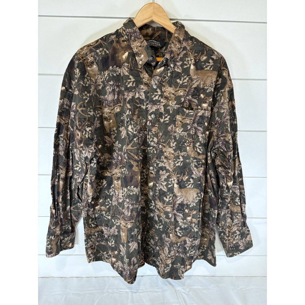 Winchester‎ Men's Camo Deer Print Long Sleeve Button Down Shirt Extra Large XL